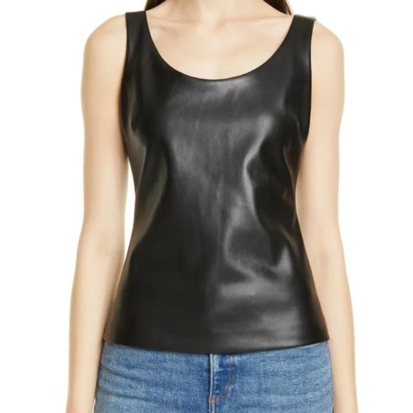 NWT Theory Bedford Faux Leather Shell ~ Black ~ Size M - Picture 1 of 4